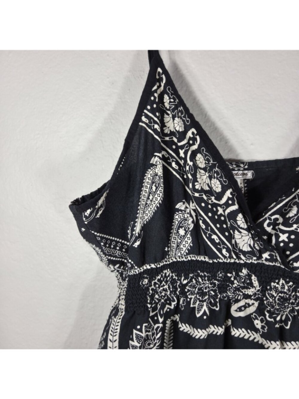 Cute Options VTG Black Bandana Style Print Spaghetti Strap Mini Dress Rayon Sz L - Picture 4 of 11